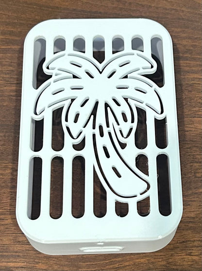 Palm tree decorative gutter spout cover, tropical beach house downspout cap with palm design by Coastal Spouts.